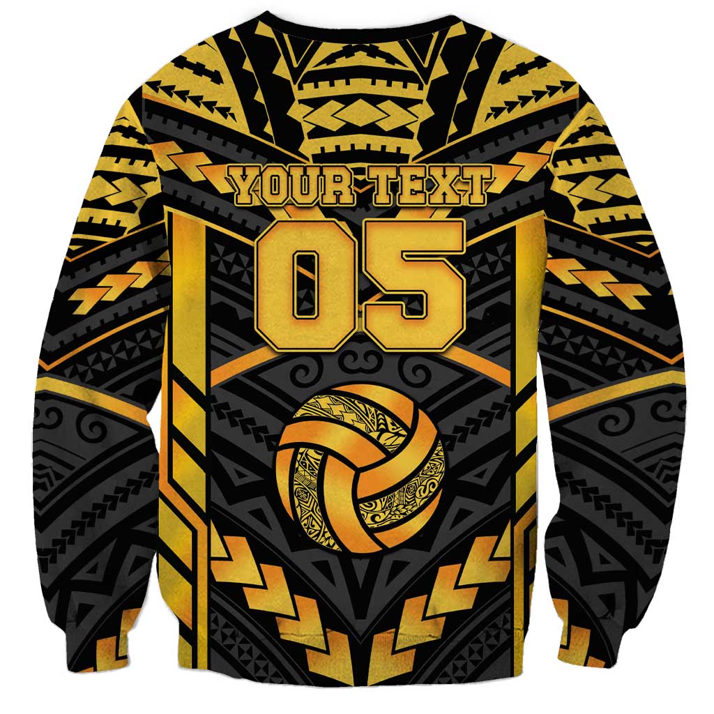 Custom Polynesia Beach Volleyball Sweatshirt Gold Polynesian Tribal Pattern - Polynesian Pride