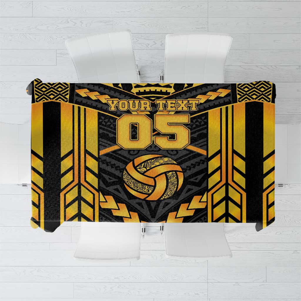 Custom Polynesia Beach Volleyball Tablecloth Gold Polynesian Tribal Pattern - Polynesian Pride