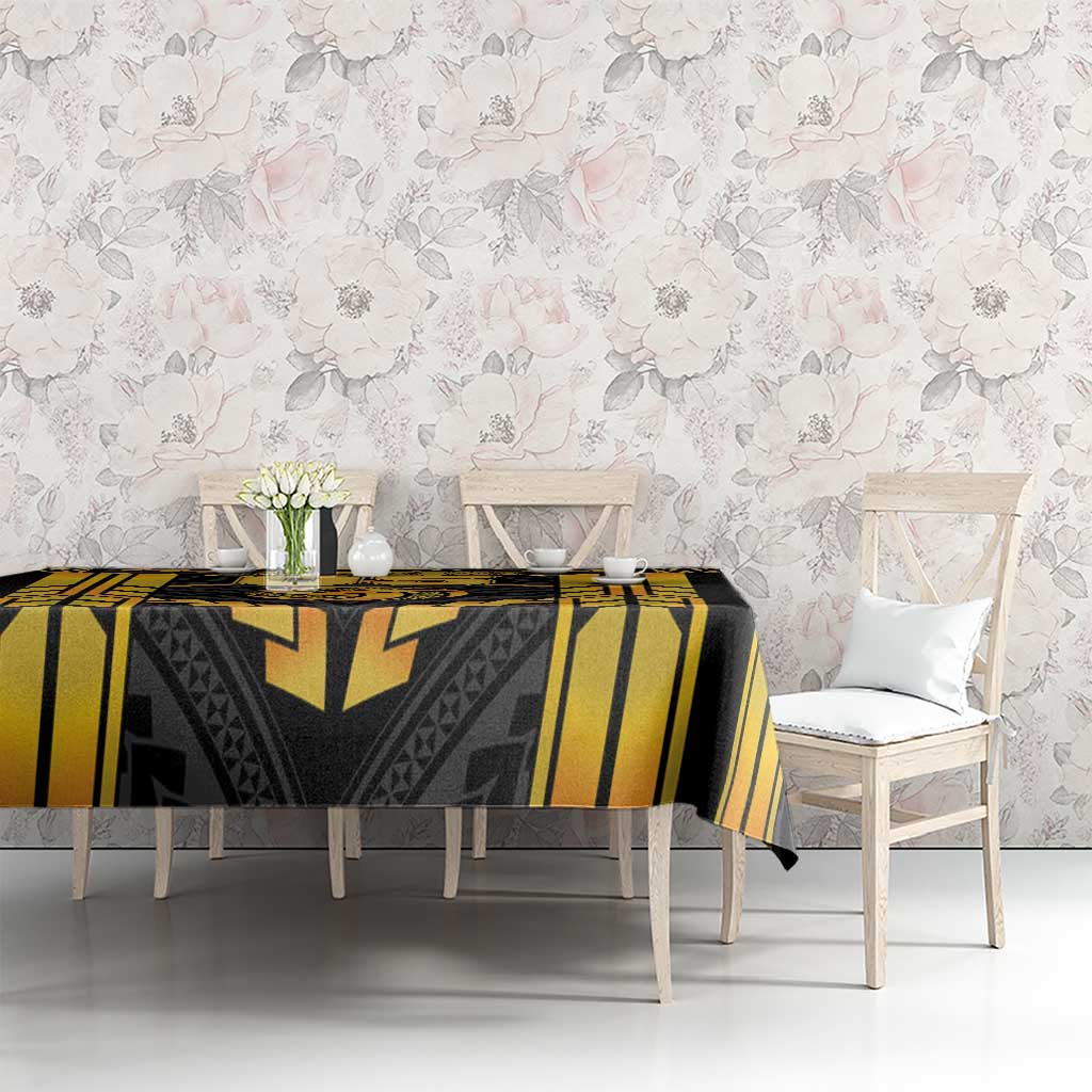 Custom Polynesia Beach Volleyball Tablecloth Gold Polynesian Tribal Pattern - Polynesian Pride