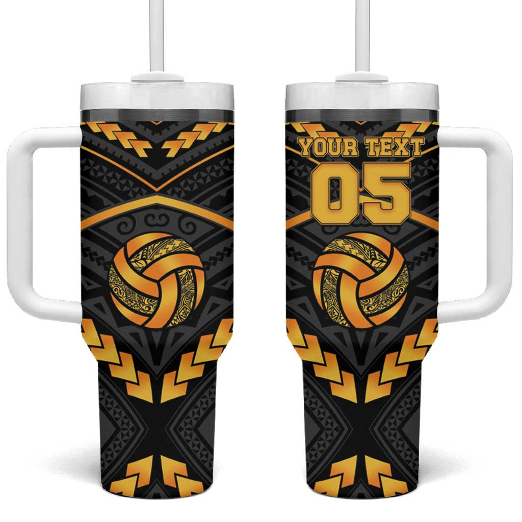 Custom Polynesia Beach Volleyball Tumbler With Handle Gold Polynesian Tribal Pattern LT05 One Size: 40 oz Gold - Polynesian Pride
