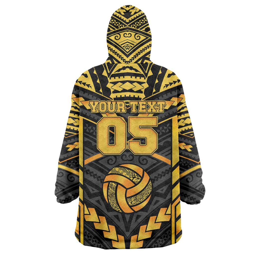 Custom Polynesia Beach Volleyball Wearable Blanket Hoodie Gold Polynesian Tribal Pattern - Polynesian Pride