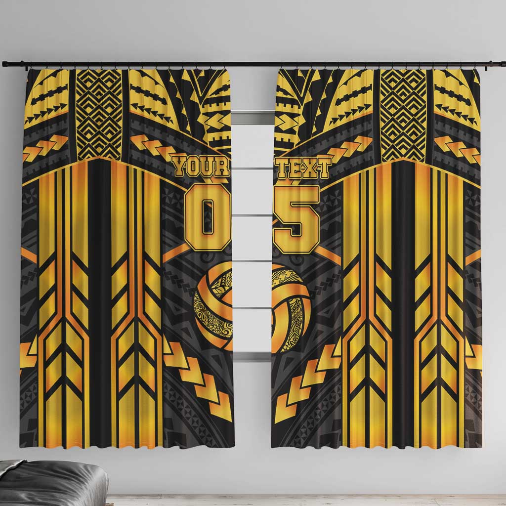 Custom Polynesia Beach Volleyball Window Curtain Gold Polynesian Tribal Pattern - Polynesian Pride