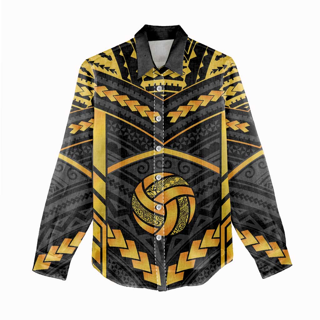 Custom Polynesia Beach Volleyball Women Casual Shirt Gold Polynesian Tribal Pattern LT05 - Polynesian Pride