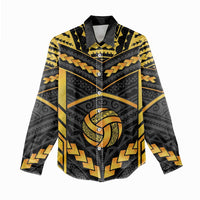 Custom Polynesia Beach Volleyball Women Casual Shirt Gold Polynesian Tribal Pattern LT05 - Polynesian Pride