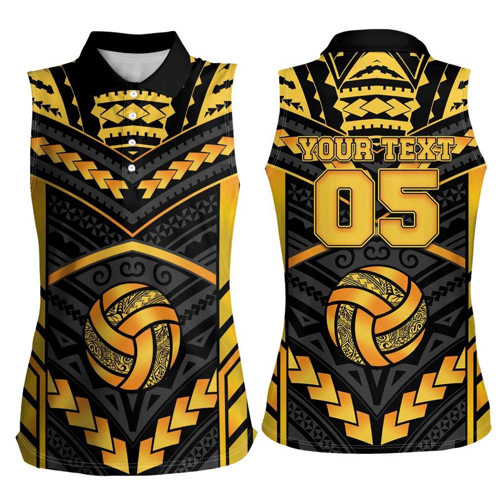 Custom Polynesia Beach Volleyball Women Sleeveless Polo Shirt Gold Polynesian Tribal Pattern - Polynesian Pride