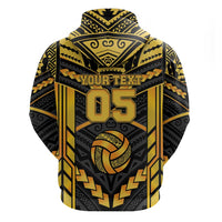 Custom Polynesia Beach Volleyball Zip Hoodie Gold Polynesian Tribal Pattern - Polynesian Pride
