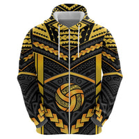 Custom Polynesia Beach Volleyball Zip Hoodie Gold Polynesian Tribal Pattern - Polynesian Pride
