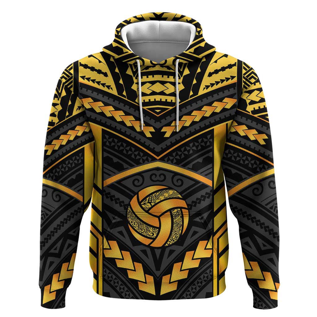 Custom Polynesia Beach Volleyball Zip Hoodie Gold Polynesian Tribal Pattern - Polynesian Pride