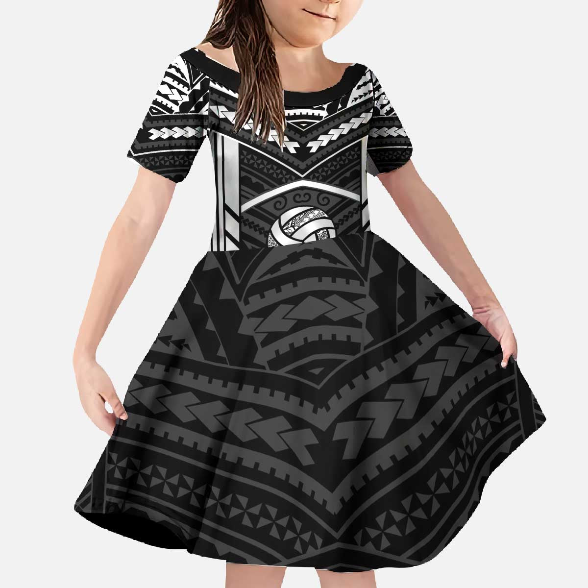 Custom Polynesia Beach Volleyball Family Matching Off The Shoulder Long Sleeve Dress and Hawaiian Shirt Polynesian Tribal Pattern - Polynesian Pride