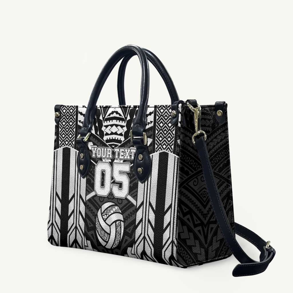 Custom Polynesia Beach Volleyball Leather Bag Polynesian Tribal Pattern LT05 Black - Polynesian Pride