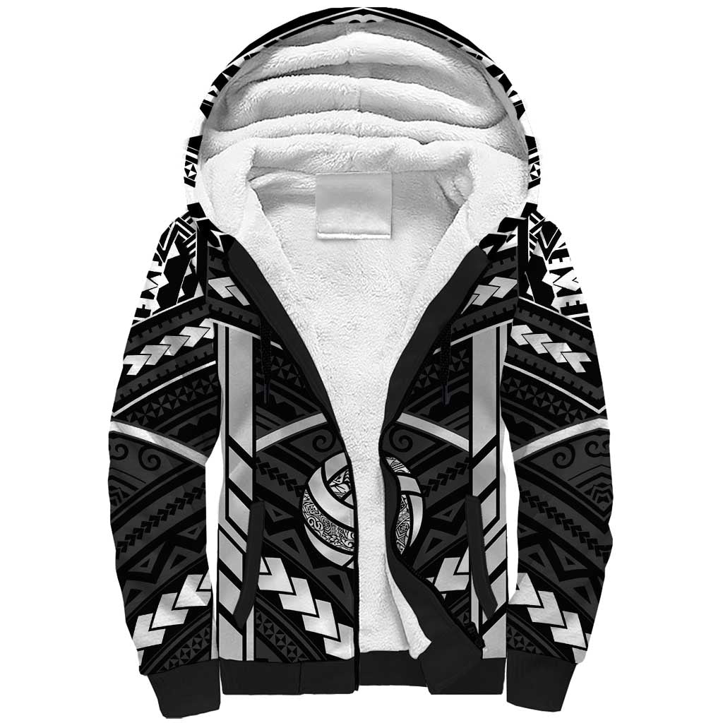 Custom Polynesia Beach Volleyball Sherpa Hoodie Polynesian Tribal Pattern LT05 Unisex Black - Polynesian Pride