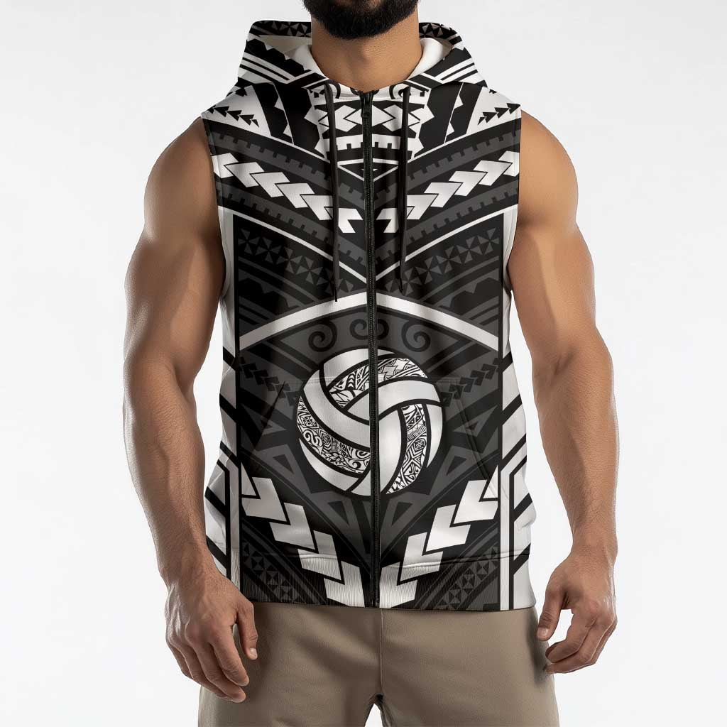 Custom Polynesia Beach Volleyball Sleeveless Zip Hoodie Polynesian Tribal Pattern - Polynesian Pride
