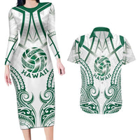 Custom Hawaii Volleyball Couples Matching Long Sleeve Bodycon Dress and Hawaiian Shirt Polynesian Pattern - Polynesian Pride