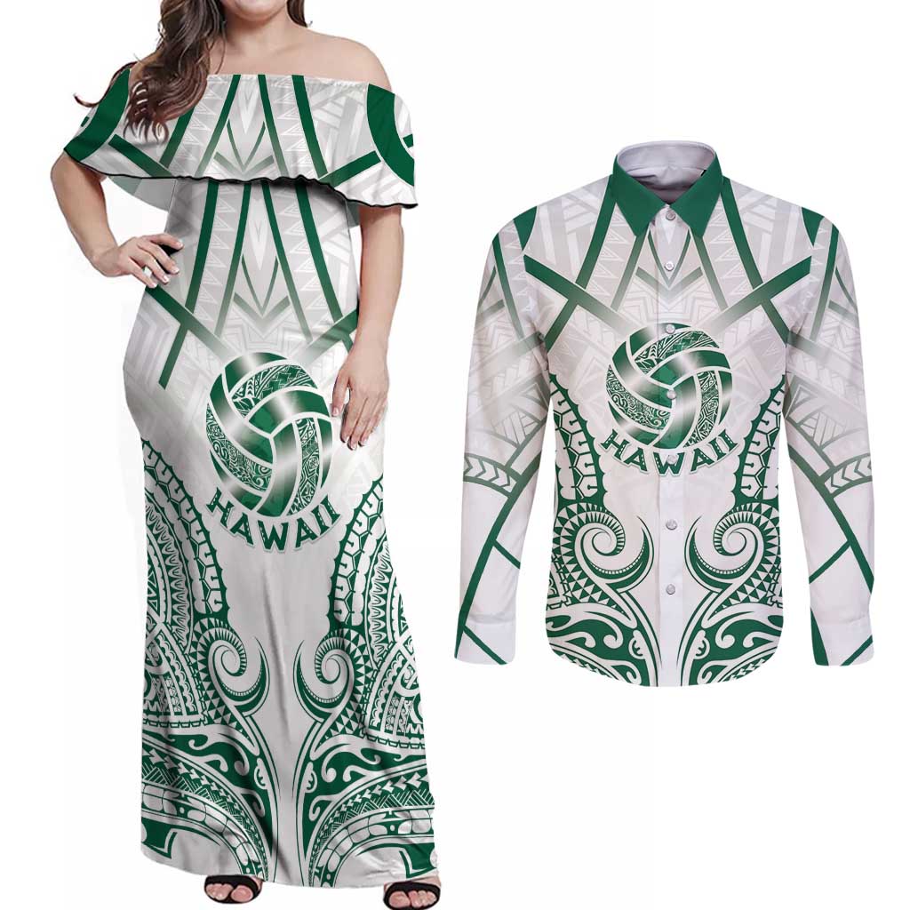 Custom Hawaii Volleyball Couples Matching Off Shoulder Maxi Dress and Long Sleeve Button Shirt Polynesian Pattern - Polynesian Pride