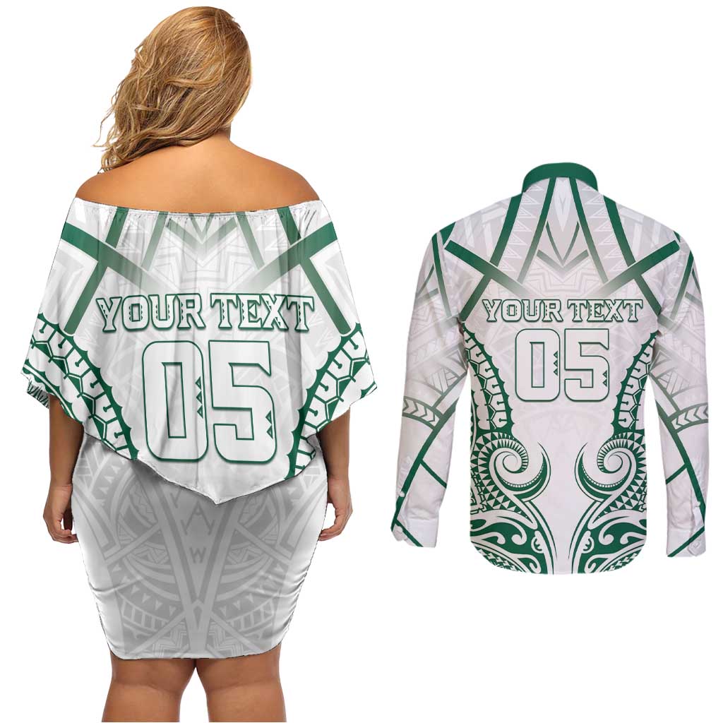Custom Hawaii Volleyball Couples Matching Off Shoulder Short Dress and Long Sleeve Button Shirt Polynesian Pattern - Polynesian Pride