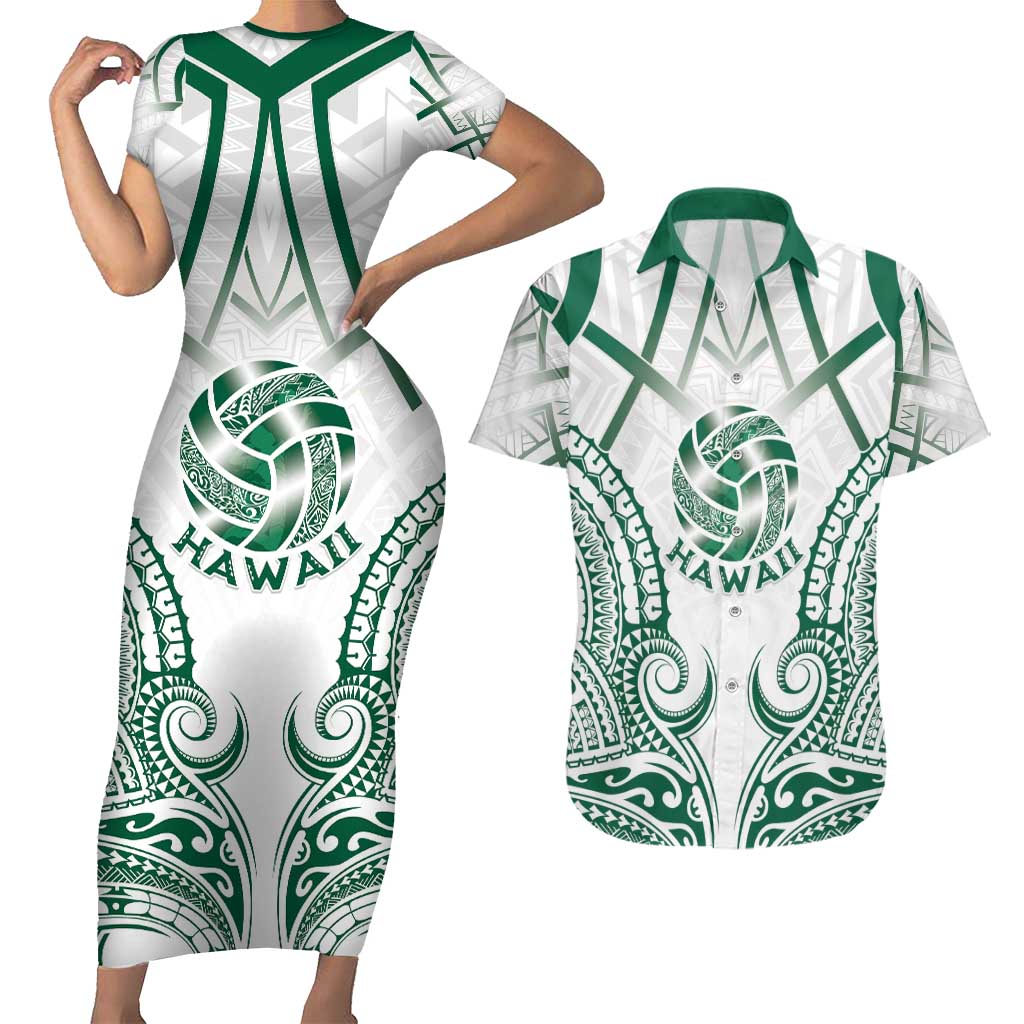 Custom Hawaii Volleyball Couples Matching Short Sleeve Bodycon Dress and Hawaiian Shirt Polynesian Pattern - Polynesian Pride