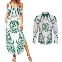 Custom Hawaii Volleyball Couples Matching Summer Maxi Dress and Long Sleeve Button Shirt Polynesian Pattern - Polynesian Pride