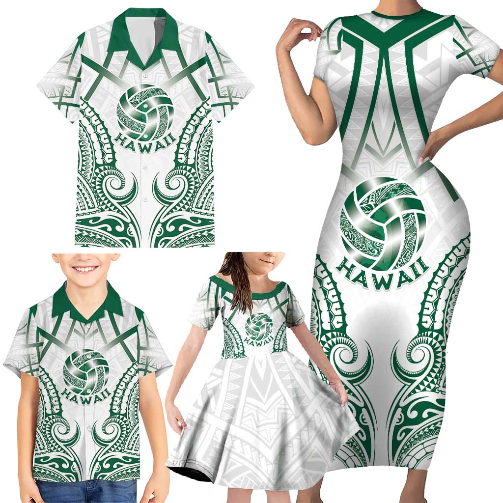 Custom Hawaii Volleyball Family Matching Short Sleeve Bodycon Dress and Hawaiian Shirt Polynesian Pattern - Polynesian Pride