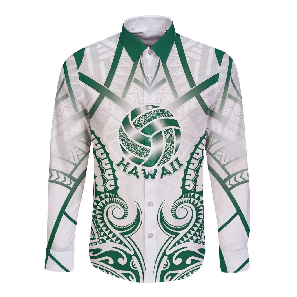 Custom Hawaii Volleyball Long Sleeve Button Shirt Polynesian Pattern - Polynesian Pride