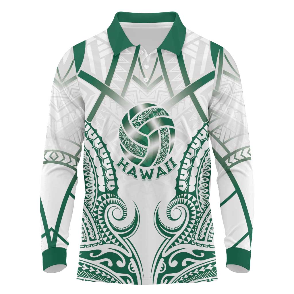 Custom Hawaii Volleyball Long Sleeve Polo Shirt Polynesian Pattern - Polynesian Pride