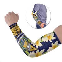 Personalised Nauru Independence Day Arm Sleeves Coat Of Arms With Plumeria - Polynesian Pride