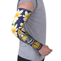 Personalised Nauru Independence Day Arm Sleeves Coat Of Arms With Plumeria - Polynesian Pride