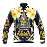 Personalised Nauru Independence Day Baseball Jacket Coat Of Arms With Plumeria - Polynesian Pride
