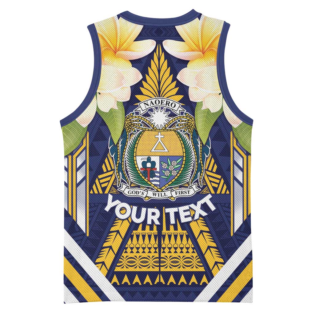 Personalised Nauru Independence Day Basketball Jersey Coat Of Arms With Plumeria - Polynesian Pride
