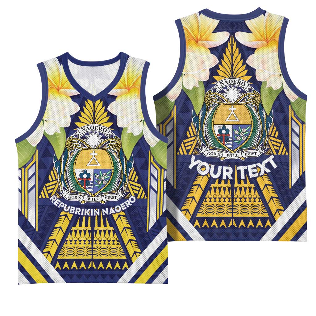 Personalised Nauru Independence Day Basketball Jersey Coat Of Arms With Plumeria - Polynesian Pride