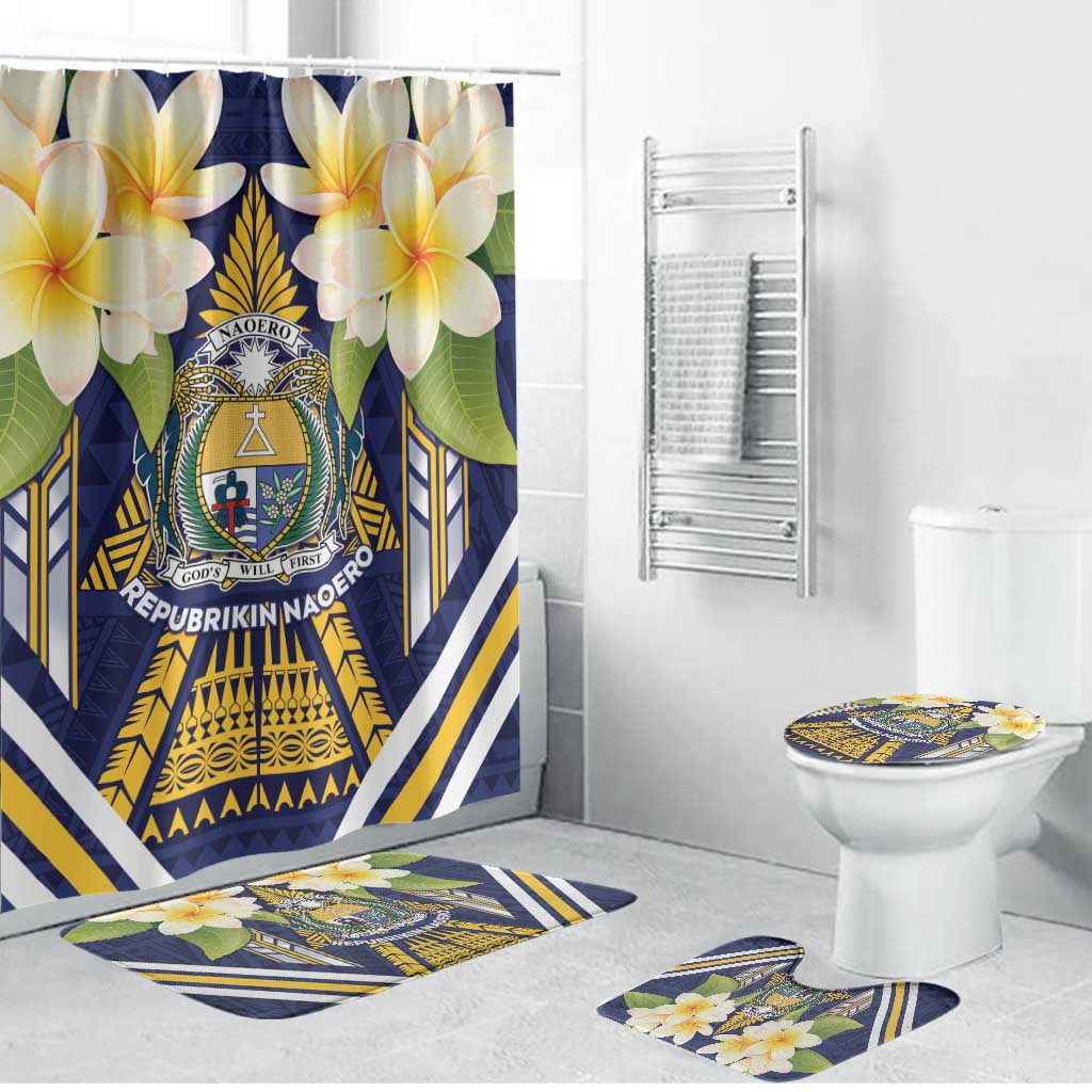 Nauru Independence Day Bathroom Set Coat Of Arms With Plumeria - Polynesian Pride