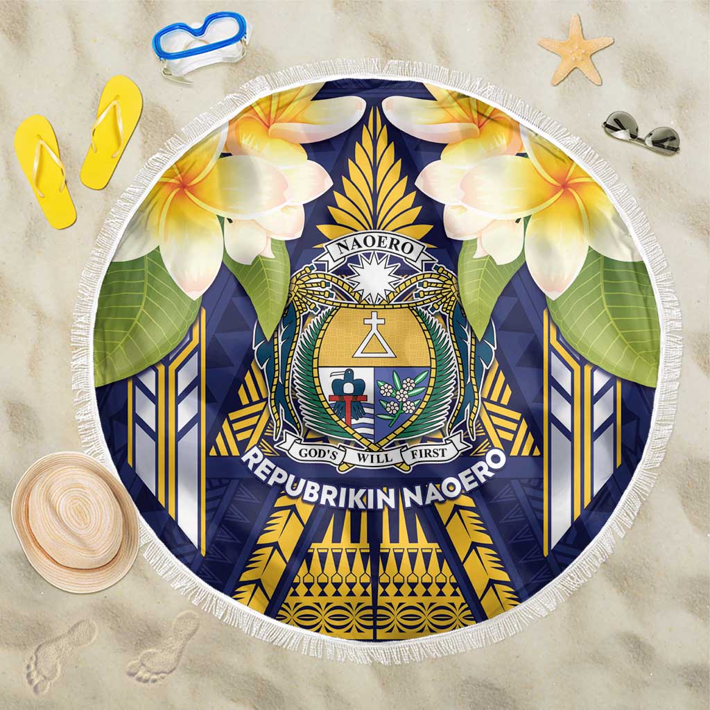 Nauru Independence Day Beach Blanket Coat Of Arms With Plumeria - Polynesian Pride