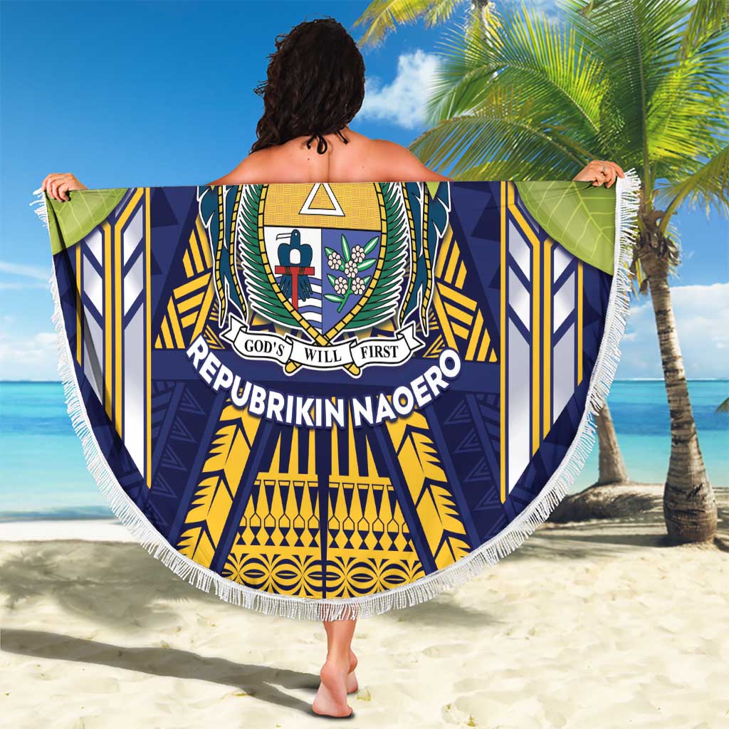 Nauru Independence Day Beach Blanket Coat Of Arms With Plumeria - Polynesian Pride
