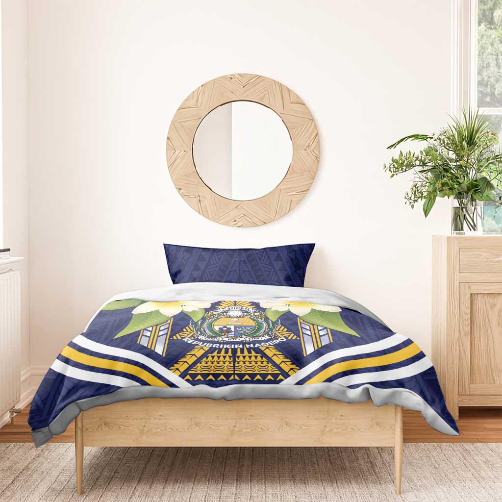 Nauru Independence Day Bedding Set Coat Of Arms With Plumeria - Polynesian Pride