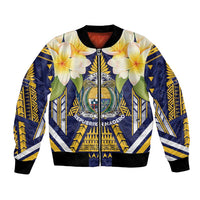 Personalised Nauru Independence Day Bomber Jacket Coat Of Arms With Plumeria - Polynesian Pride