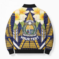 Personalised Nauru Independence Day Bomber Puffer Jacket Coat Of Arms With Plumeria - Polynesian Pride