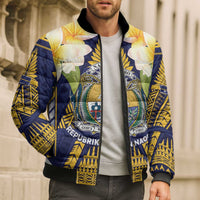 Personalised Nauru Independence Day Bomber Puffer Jacket Coat Of Arms With Plumeria - Polynesian Pride