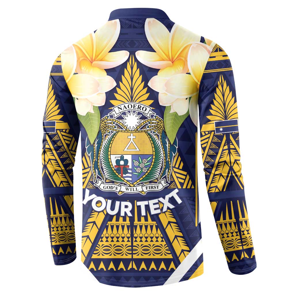 Personalised Nauru Independence Day Button Sweatshirt Coat Of Arms With Plumeria - Polynesian Pride