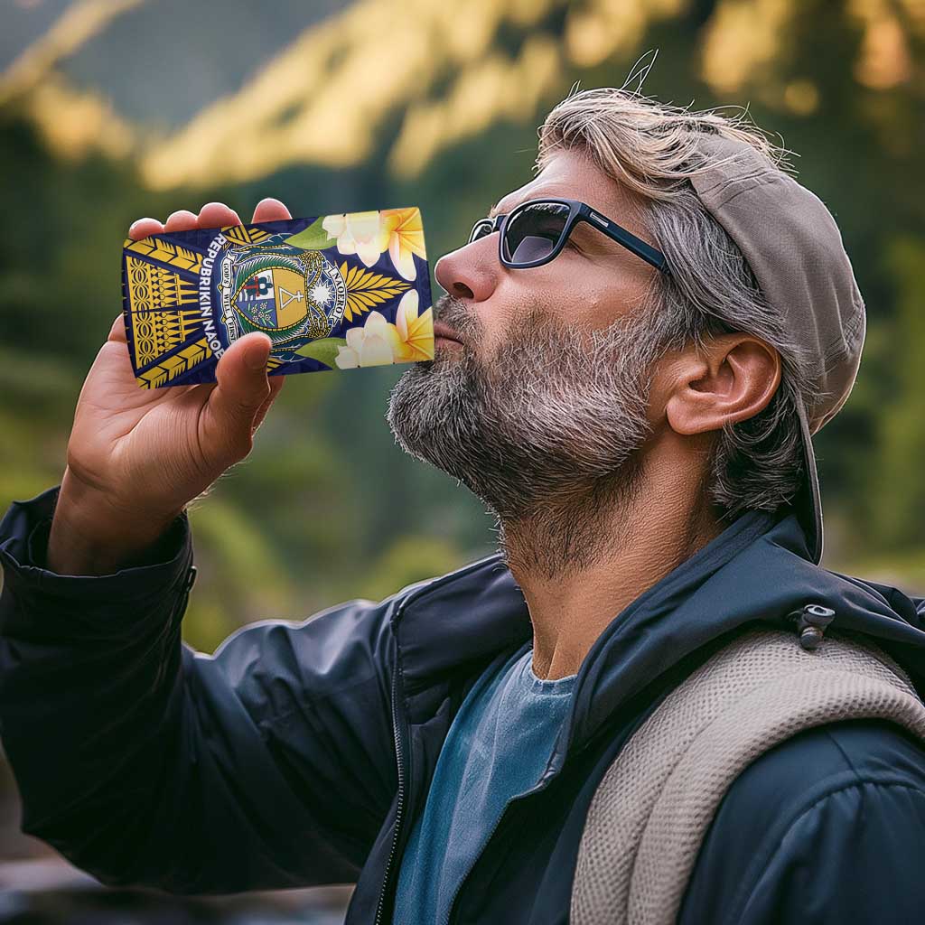 Personalised Nauru Independence Day 4 in 1 Can Cooler Tumbler Coat Of Arms With Plumeria - Polynesian Pride