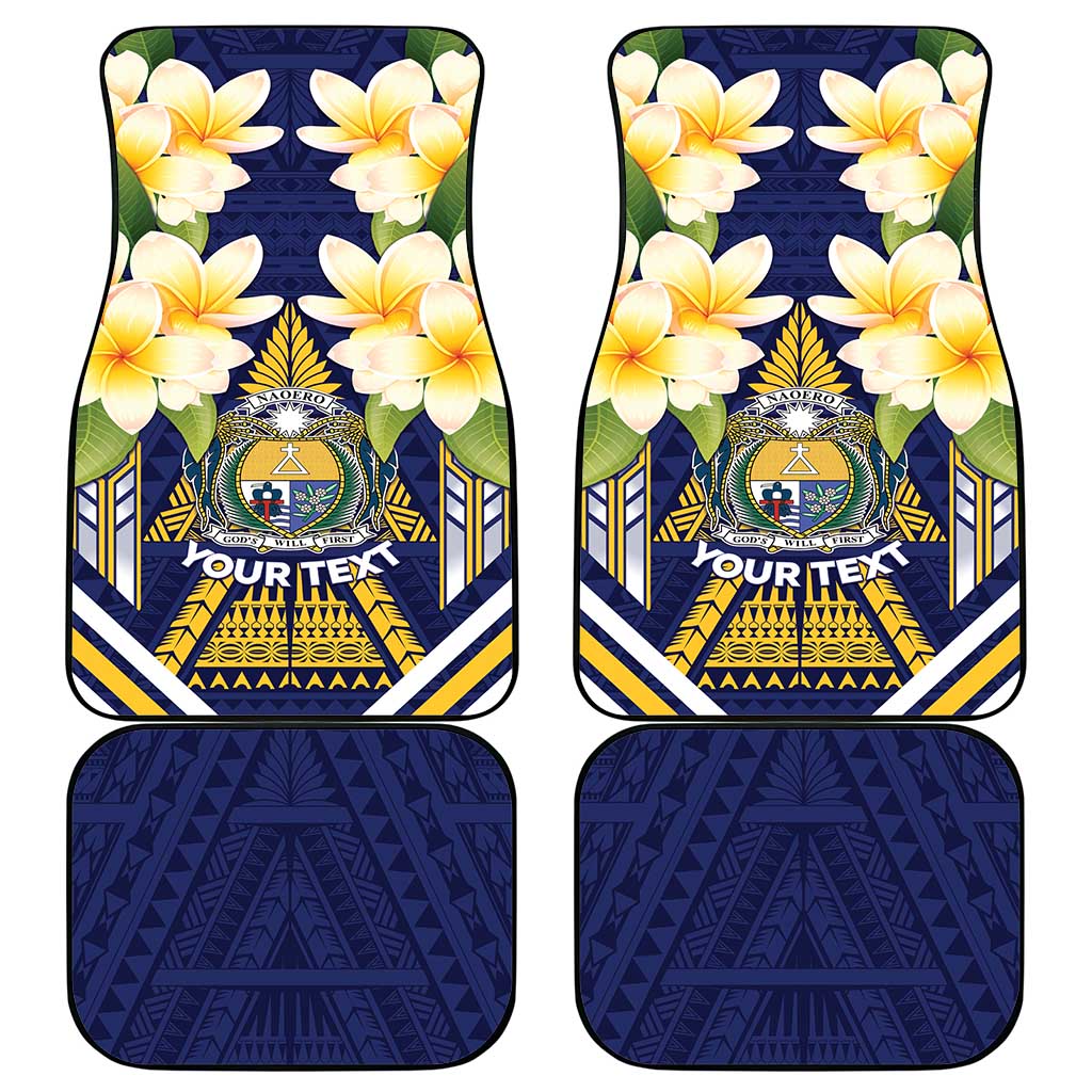 Personalised Nauru Independence Day Car Mats Coat Of Arms With Plumeria - Polynesian Pride