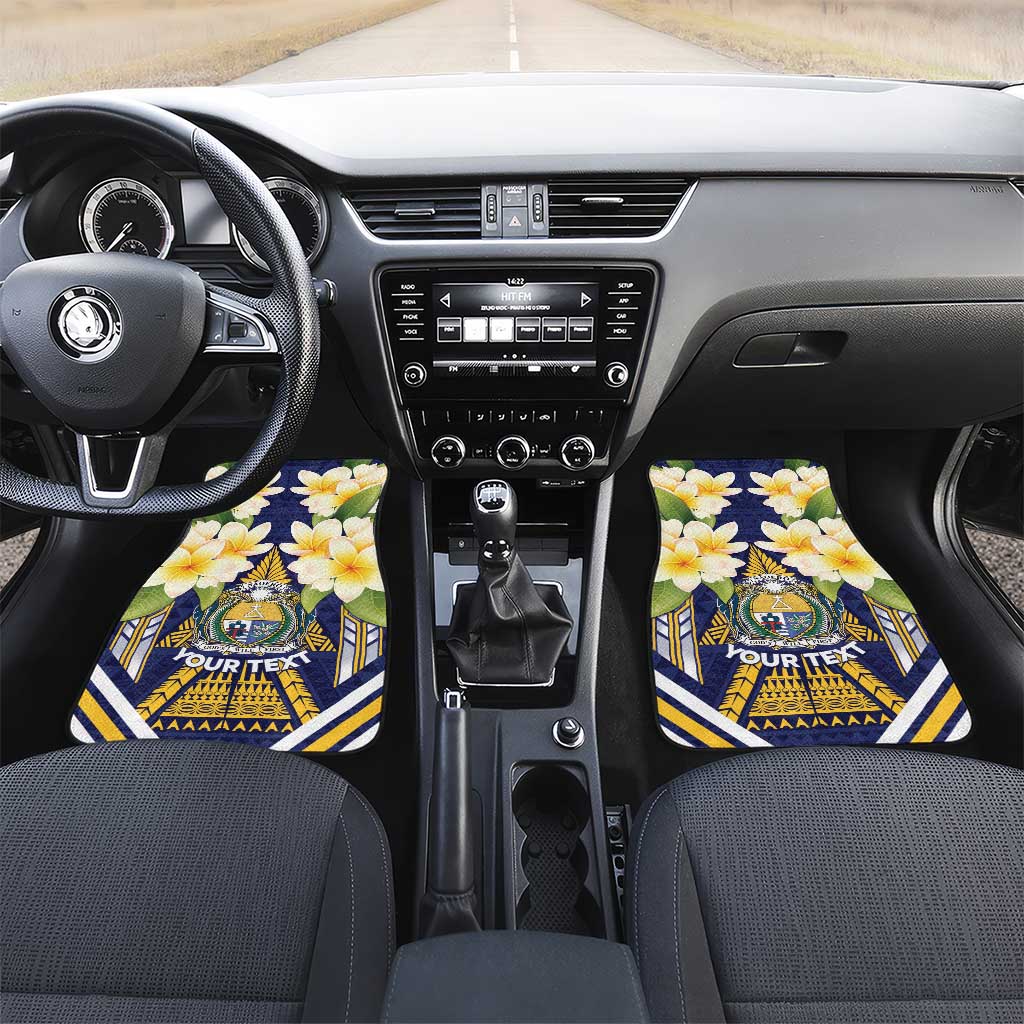 Personalised Nauru Independence Day Car Mats Coat Of Arms With Plumeria - Polynesian Pride