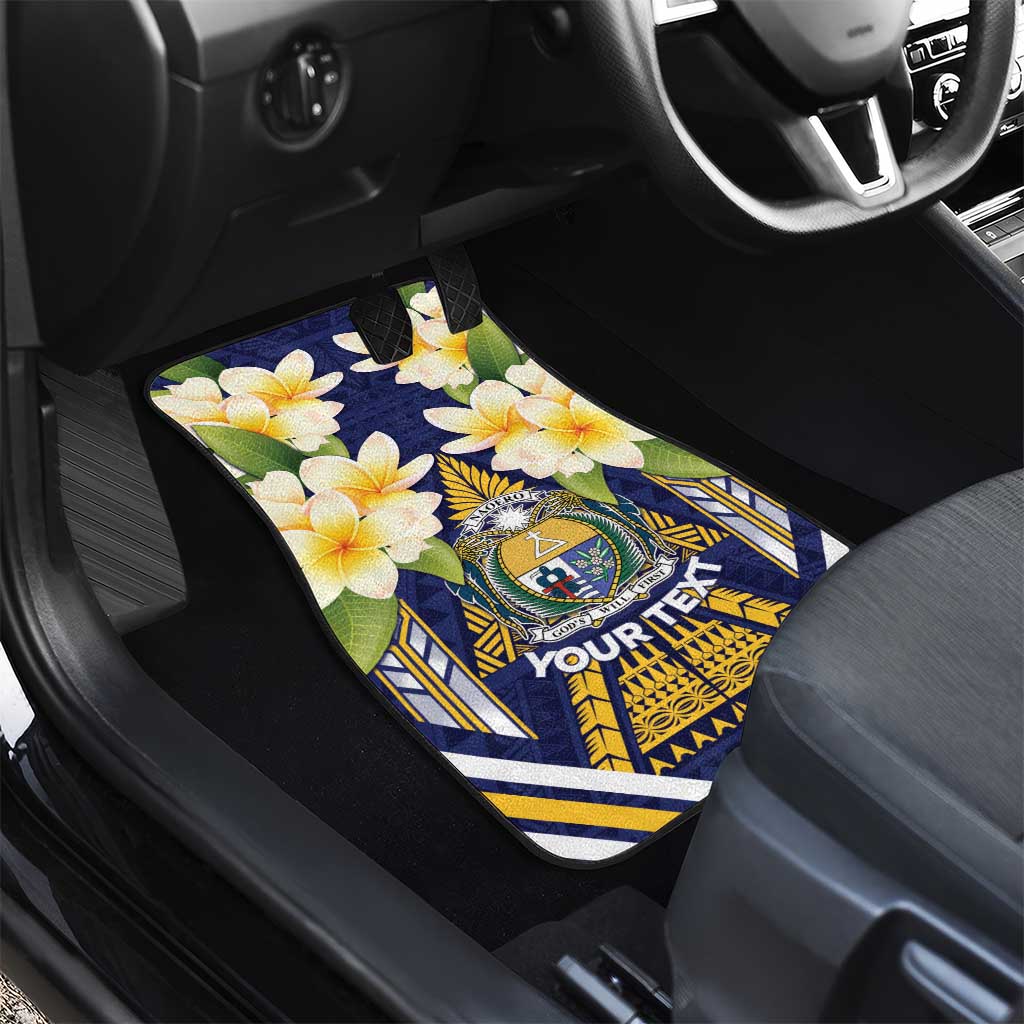 Personalised Nauru Independence Day Car Mats Coat Of Arms With Plumeria - Polynesian Pride