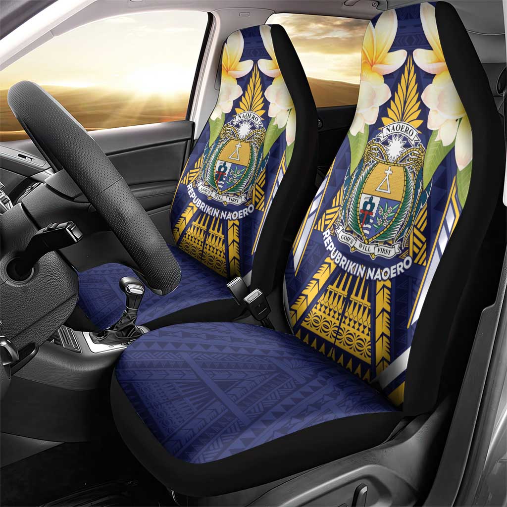 Nauru Independence Day Car Seat Cover Coat Of Arms With Plumeria - Polynesian Pride