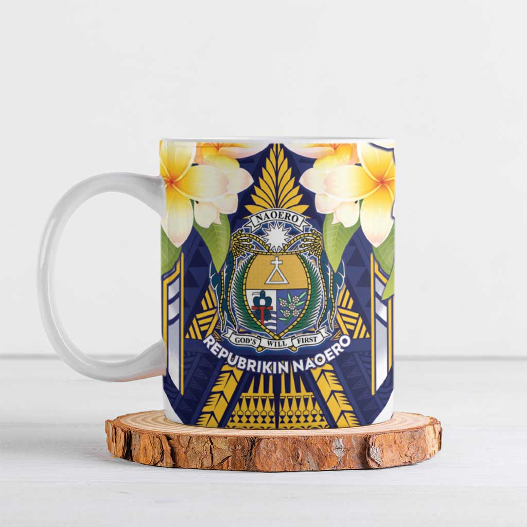 Personalised Nauru Independence Day Ceramic Mug Coat Of Arms With Plumeria - Polynesian Pride