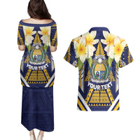 Personalised Nauru Independence Day Couples Matching Puletasi and Hawaiian Shirt Coat Of Arms With Plumeria - Polynesian Pride