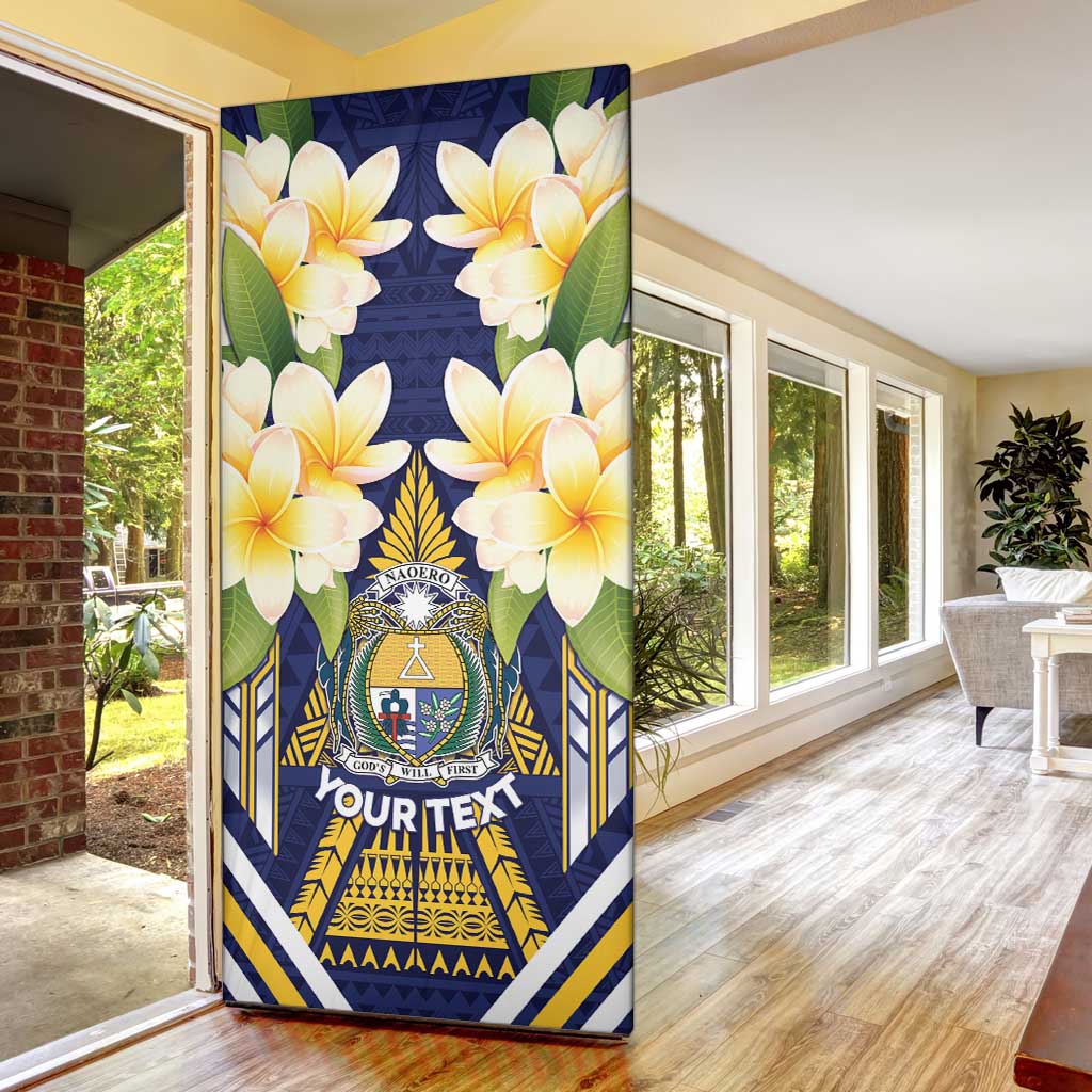Personalised Nauru Independence Day Door Cover Coat Of Arms With Plumeria - Polynesian Pride
