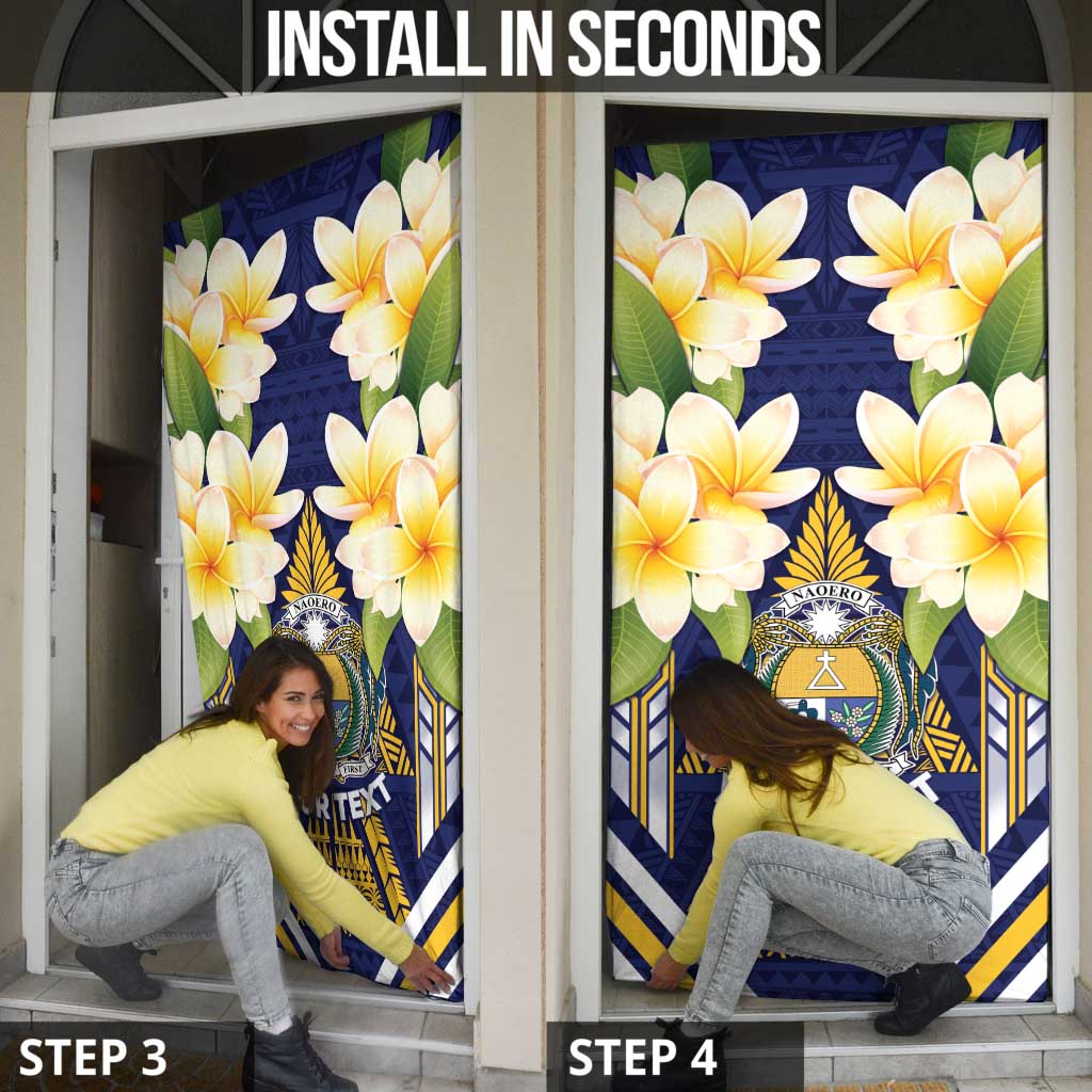 Personalised Nauru Independence Day Door Cover Coat Of Arms With Plumeria - Polynesian Pride