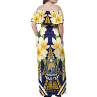 Personalised Nauru Independence Day Family Matching Off Shoulder Maxi Dress and Hawaiian Shirt Coat Of Arms With Plumeria - Polynesian Pride