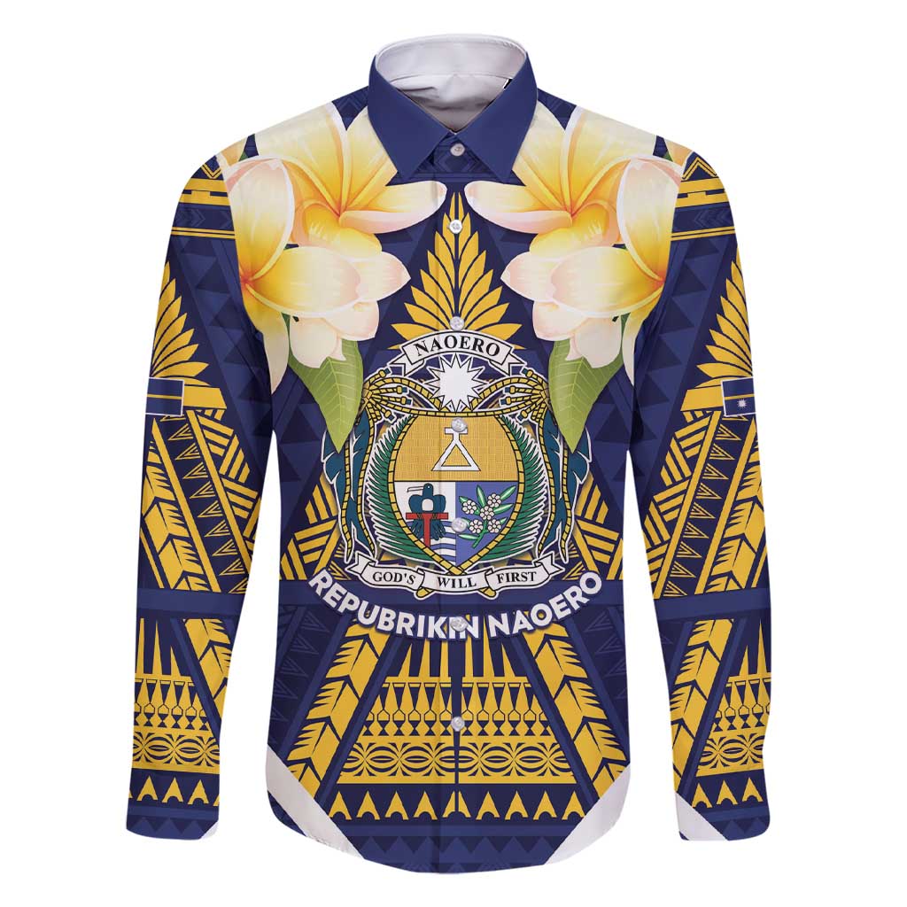 Personalised Nauru Independence Day Family Matching Short Sleeve Bodycon Dress and Hawaiian Shirt Coat Of Arms With Plumeria - Polynesian Pride