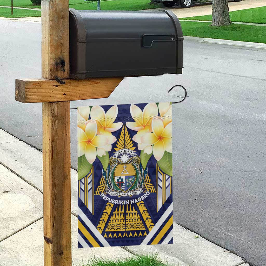 Nauru Independence Day Garden Flag Coat Of Arms With Plumeria - Polynesian Pride