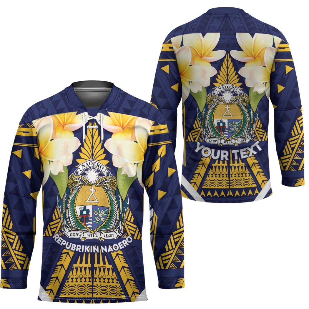 Personalised Nauru Independence Day Hockey Jersey Coat Of Arms With Plumeria - Polynesian Pride